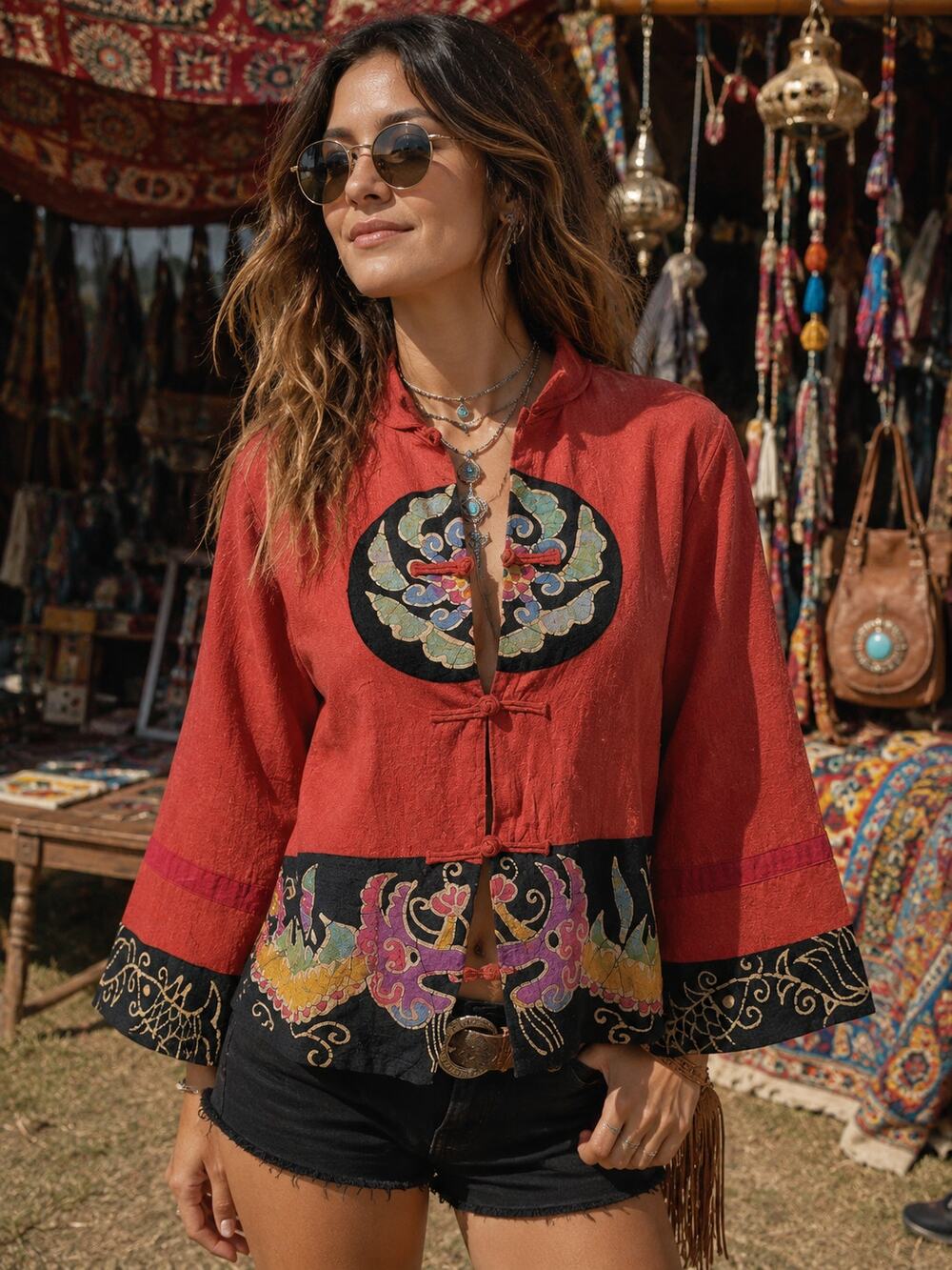 Vintage 90s Ro Me Batik Dragon Phoenix Boho Jacket